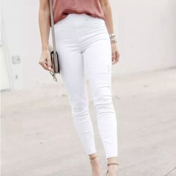 SPANX Women's distressed white ankle skinny jeans jeggings sz L 20229R Pull On - Picture 1 of 15